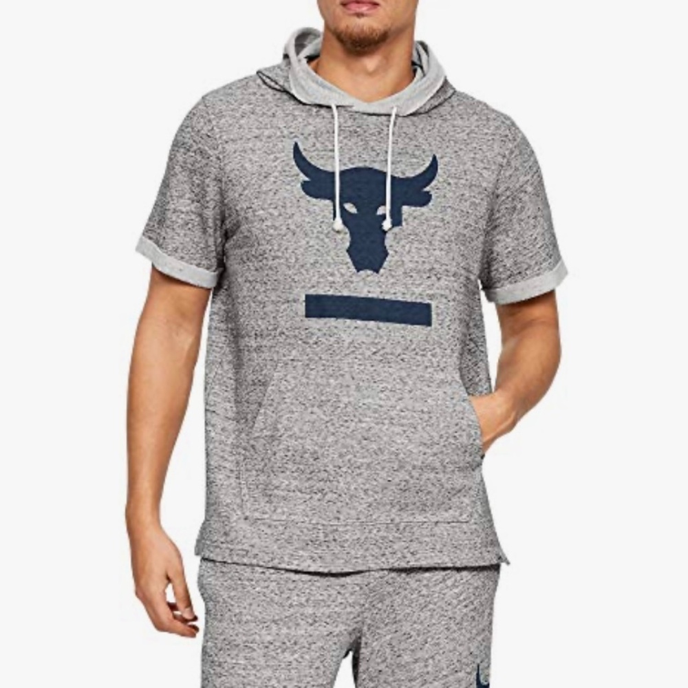 Under Armour Men's Project Rock Gray Short Sleeve Hoodie Mens Sizes‎ Brahma Bull - Picture 2 of 12